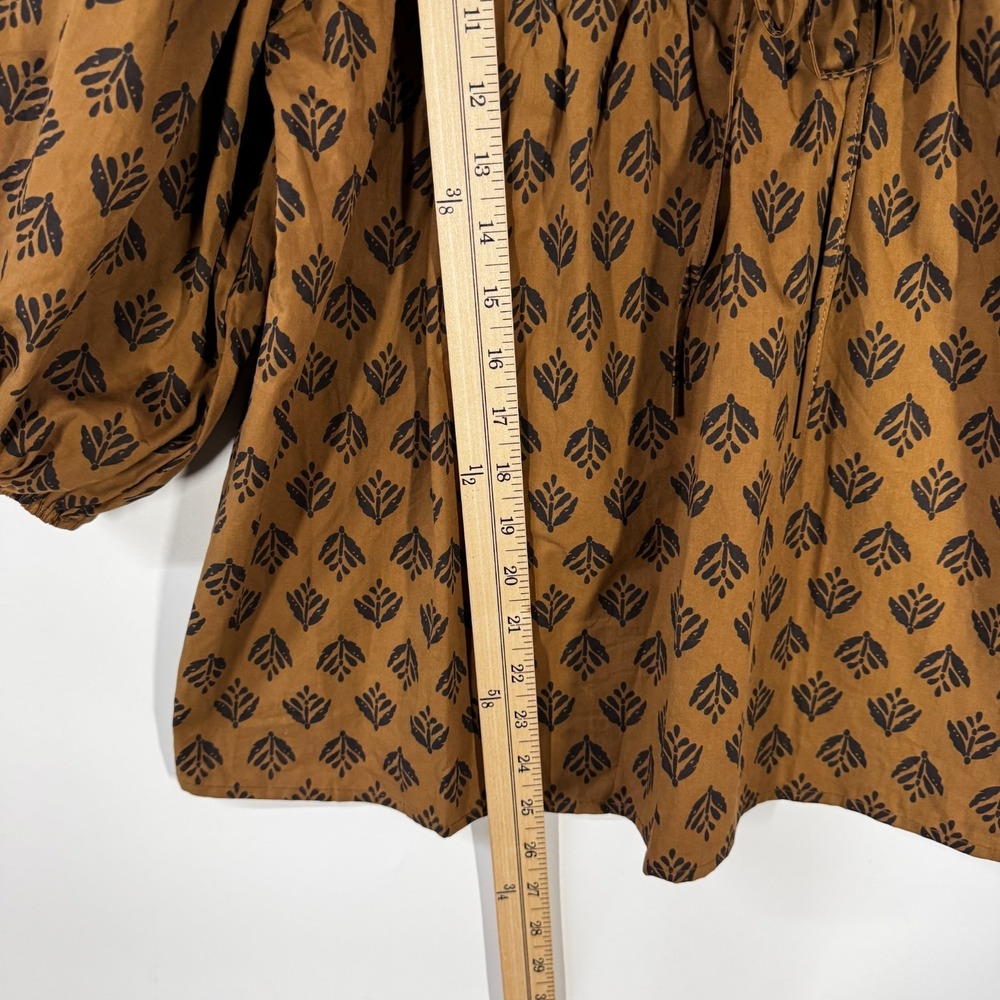 Gigio by Umgee Brown Medium Printed VNeck Blouse Balloon Sleeve Neutral Festival - Picture 7 of 10